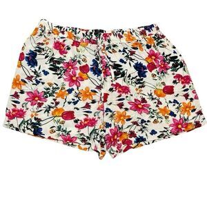 Robert Louis Floral High Waist Loose Fit Drawstring Shorts Pink Orange White XL